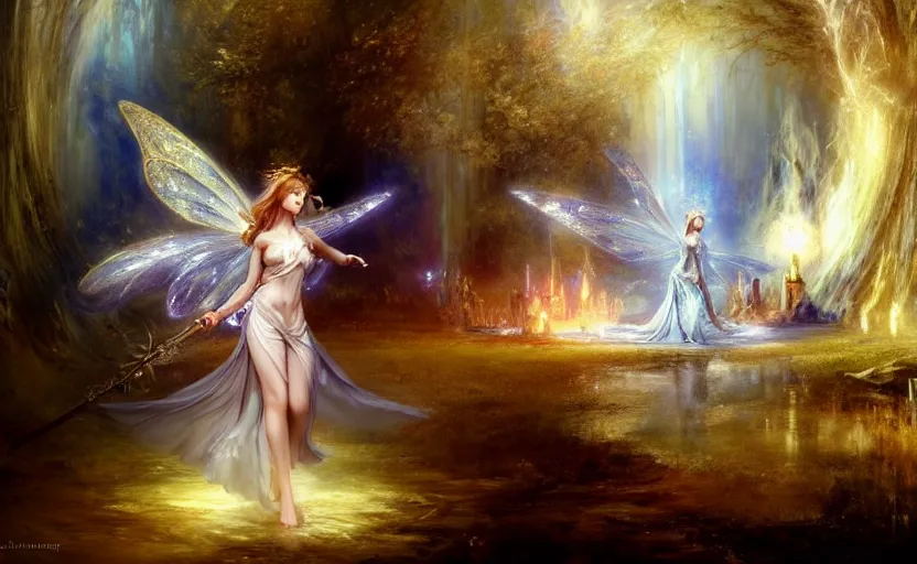 Image similar to the fairy rebellion. by artstation trending, by joseph mallord william turner, luis royo, konstantin razumov, cinematic lighting, fractal flame, highly detailed