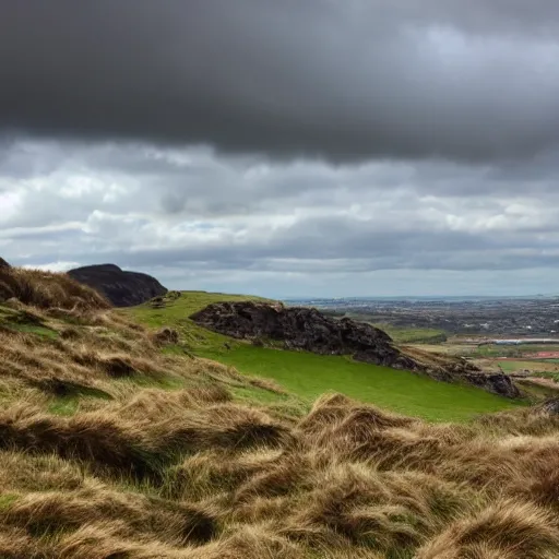 Prompt: arthur's seat, edinburgh, wind - swept scottish landscape, master artist style