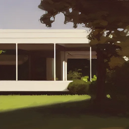 Prompt: farnsworth house painting by atey ghailan, cinematic, masterpiece