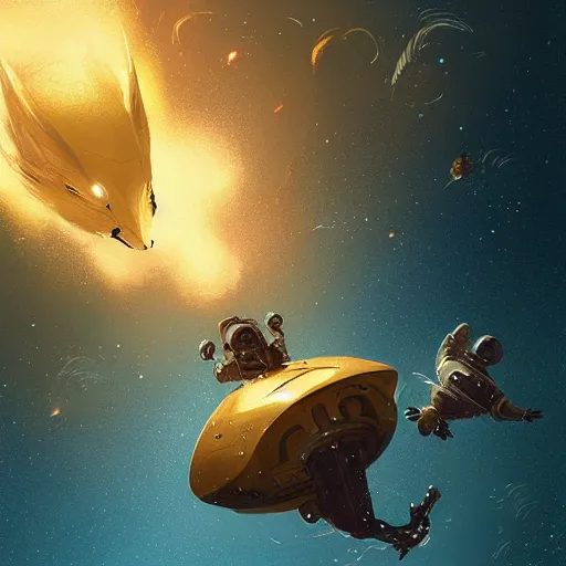 Image similar to a golden mouse flying through space, Greg rutkowski award winning illustration, digital art, fantasy concept art, 4k, trending on artstation,