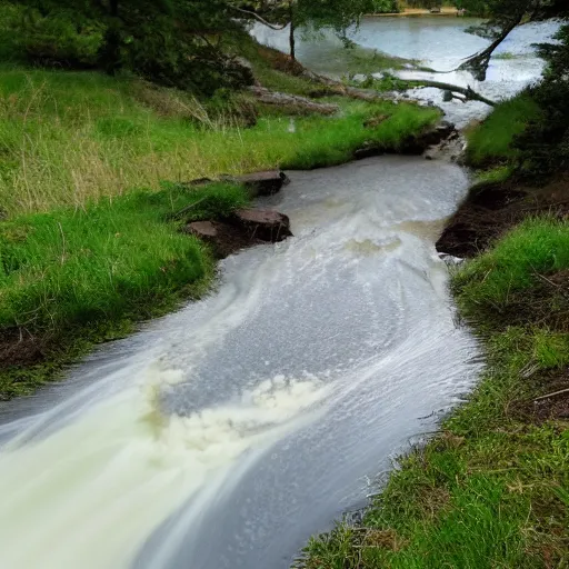 Prompt: water flowing up out of a lake