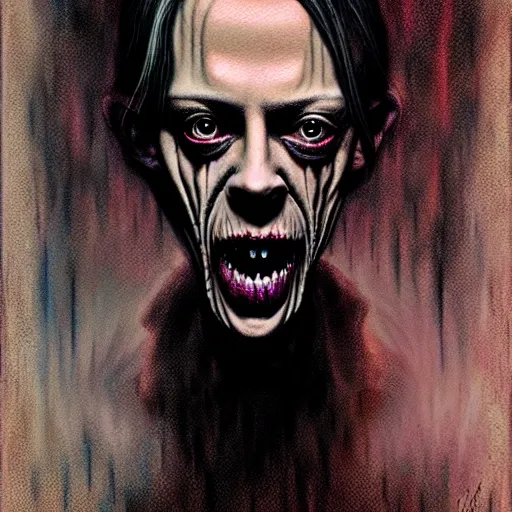 Image similar to disturbing grunge still of a lovecraftian demon infested steve buscemi, crayon horror art in dark and muted colors, by arthur adams, by tom bagshaw, by henry asencio, by kikuchi hideyuki