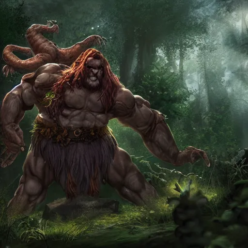 giant ettin with two heads, ettin from dungeons and | Stable Diffusion