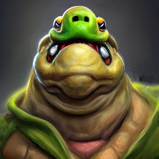 Prompt: bowser from super mario as realistic turtle character art portrait, matte fantasy painting, deviantart artstation, by jason felix by steve argyle by tyler jacobson by peter mohrbacher, cinema c 9. 0