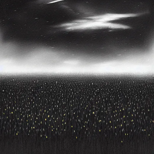 Image similar to A field full of crows, dark sky, trending on artstation.