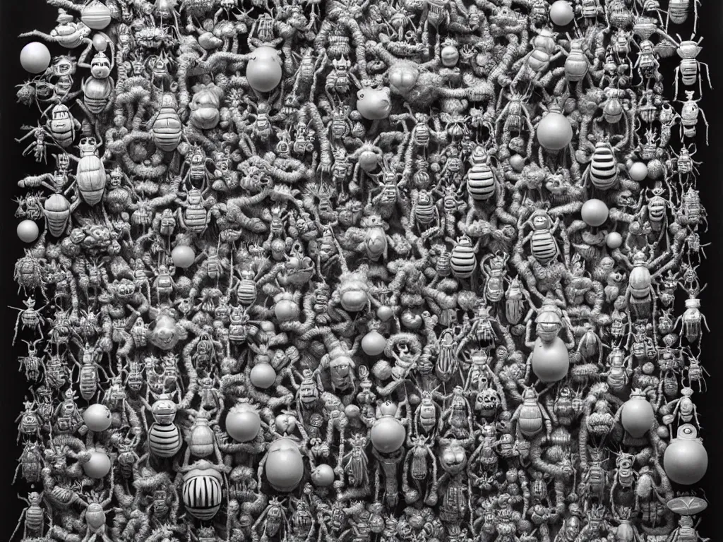 Image similar to by laurie lipton, a bunch of toys that are in the air, polycount, rococo, made of insects,