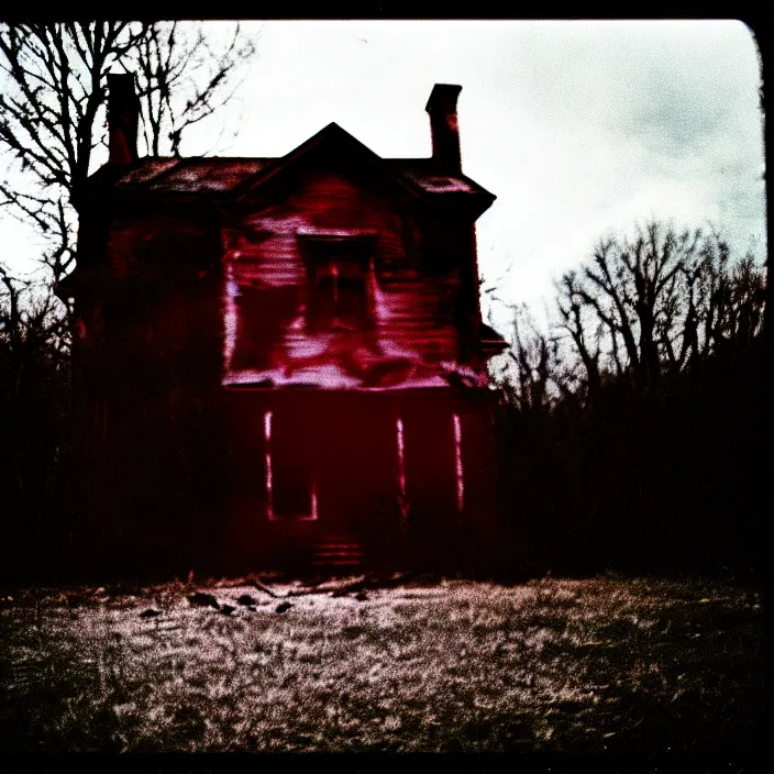 Image similar to unspeakable horrors, nightmare, horror, lovecraftian, unknown, dark, liminal space, abandoned house, red eyes, 3 5 mm, film shot