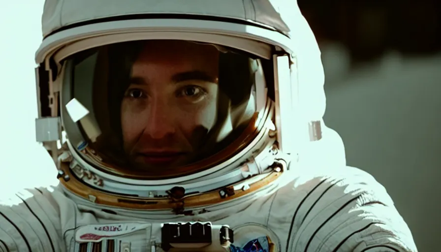 Image similar to movie still of a closeup of an astronaut, medium shot, cinematic composition, cinematic light, anamorphic lens