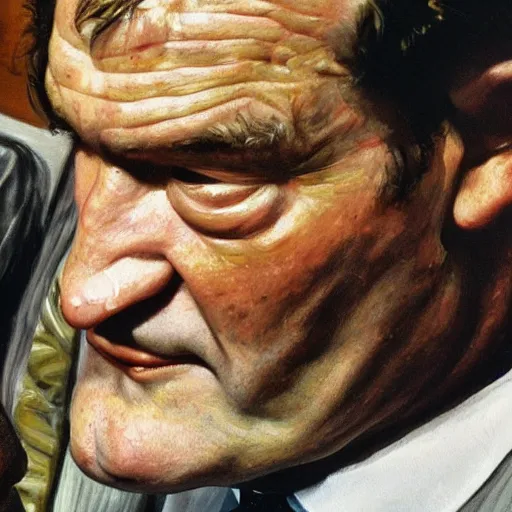 Image similar to high quality high detail painting by lucian freud, hd, portrait of tarantino