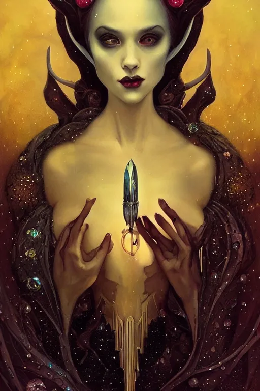 Image similar to jeweled Crown, other worldly, cruel and dark, art nouveau, by Anato Finnstark, Tom Bagshaw, Brom