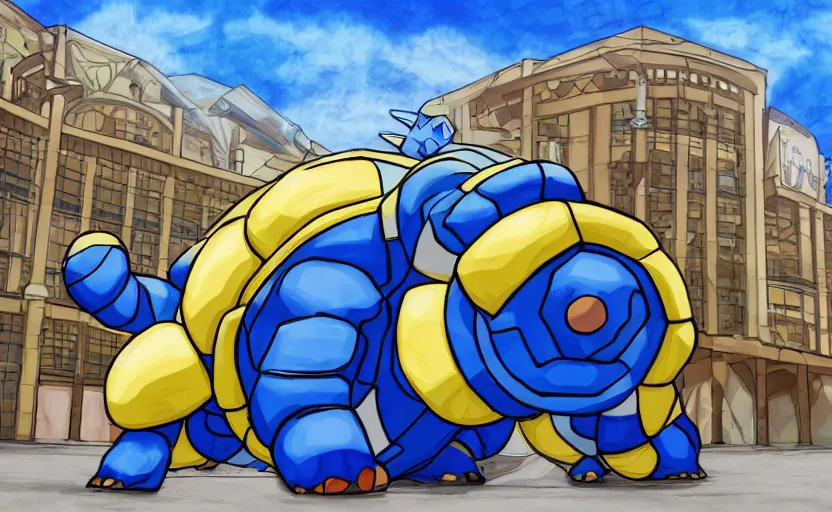 Image similar to blastoise at the shopping mall, pokemon art, perfect shading, detailed, 4 k