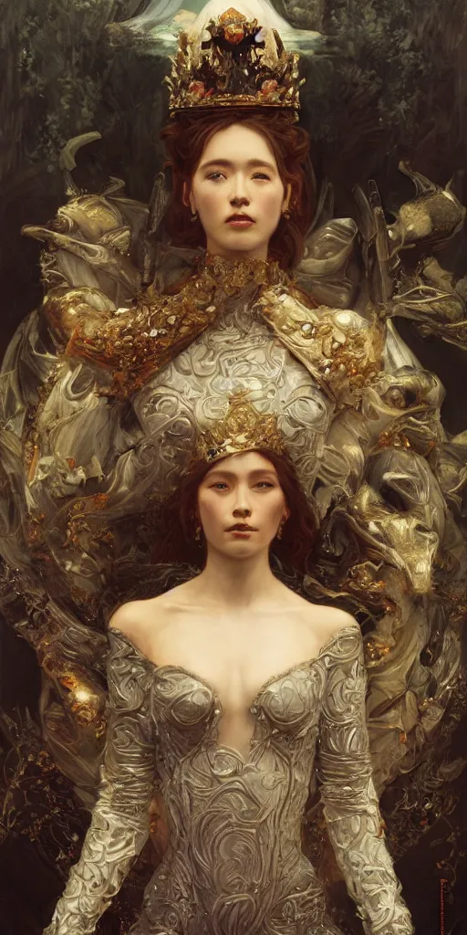 Prompt: queen, masterpiece by Edgar Maxence and Ross Tran and Michael Whelan, 8k, octane render