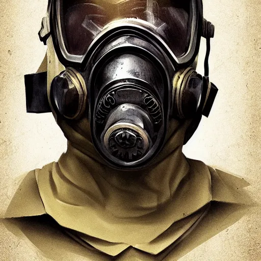 Image similar to concept art of gas mask by jama jurabaev, brush hard, artstation, cgsociety, high quality, brush stroke