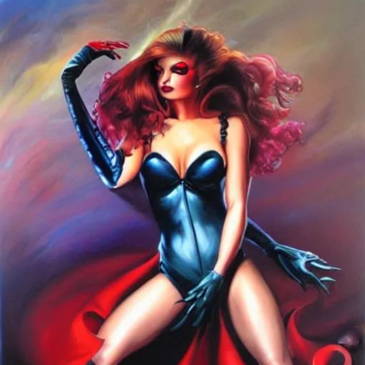 Image similar to worlds hottest villainess, painting by Julie Bell