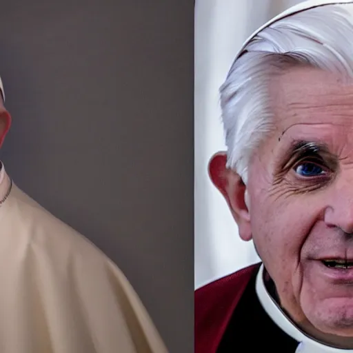 Image similar to pope benedict wearing sith cloak as chancelor palpatine in star wars episode 3, 8 k resolution, cinematic lighting, anatomically correct