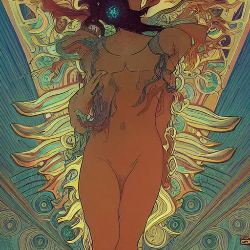 Image similar to a dolphin leaving its body, astral projection, astral travel, space background, cinematic, detailed, very realistic, by Alphonse Mucha, Moebius, Laurie Greasley, 8k