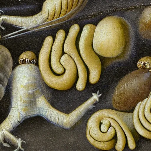 Image similar to hairy snail candy glue macro view by hieronymus bosch