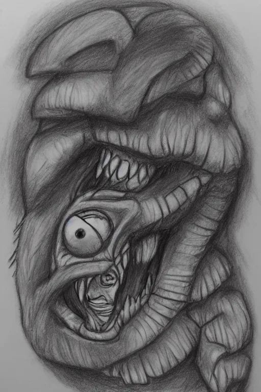 Image similar to the monster that lives under your be, pencil sketch