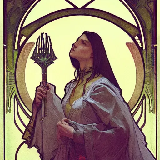 Prompt: The great inquisitor of the Sect of the Holy Truncated Spoon. Art by Greg Rutkowski and Alphonse Mucha but as a photograph