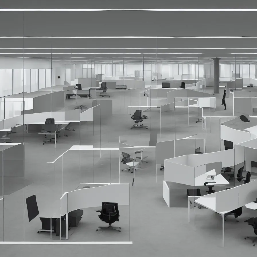 Prompt: concept art of severance indoor office scenario, designed by dieter rams