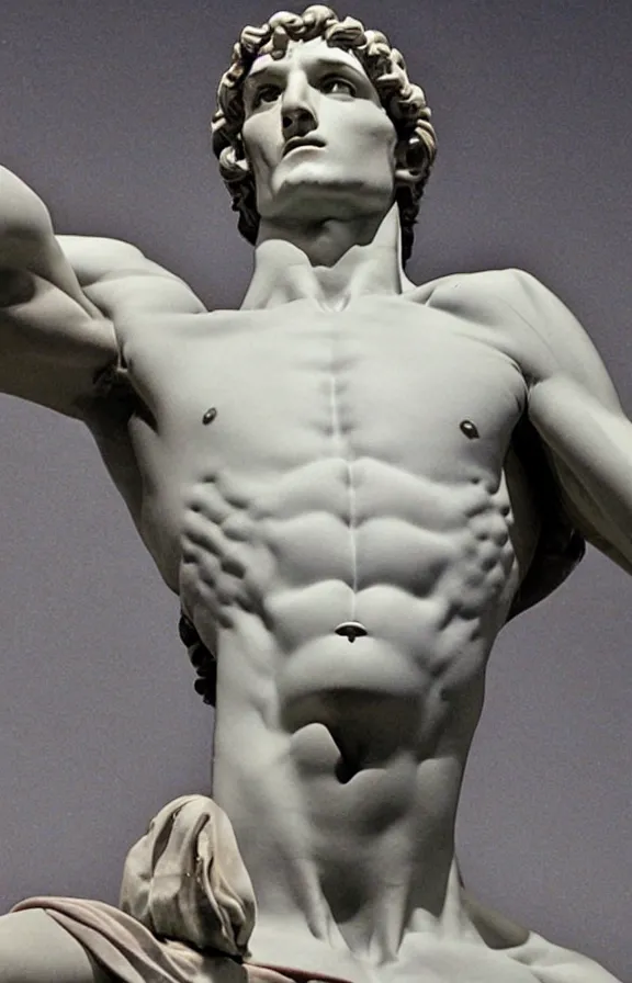 Image similar to David of Michelangelo bust in the middle of galactic deep space
