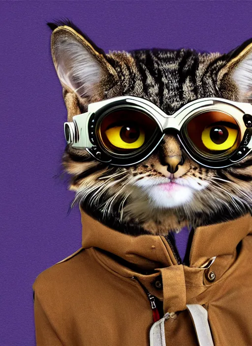 Image similar to a cat owl hybrid digital art wearing aviator goggles and jacket