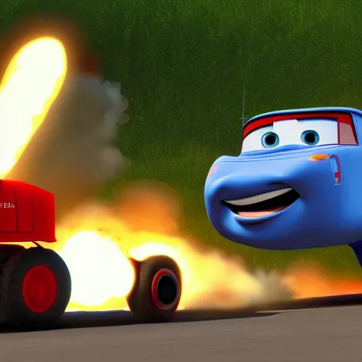 Image similar to HIMARS with missile, Pixar, Cars cartoon, detailed
