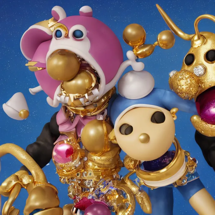 Image similar to jeff koons hip hop bauhaus style street sharks sailor moon wearing diamond grillz and a ton of bussdown iced gold bling in wallace & gromit strata - cut claymation, ultra realistic, concept art, intricate details, serious, highly detailed, photorealistic, octane render, 8 k, unreal engine, art by artgerm