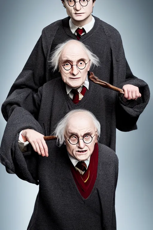 Prompt: Harry Potter as an old man played by Daniel Radcliffe, promo shoot, studio lighting