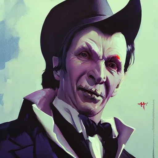 Prompt: greg manchess painting of gary oldman's dracula as an overwatch character, profile picture, matte painting, bold shapes, hard edges, street art, trending on artstation, by huang guangjian and gil elvgren and sachin teng