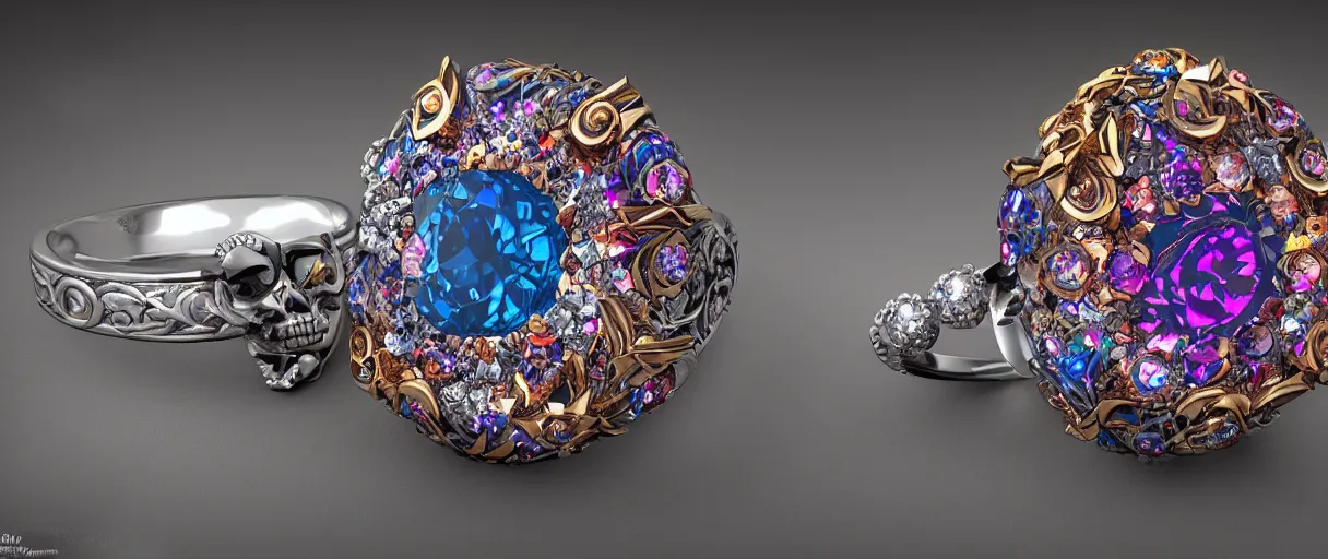 Image similar to magic crystal ring, fire, stone, crystal, engravings, diamonds, highly detailed, colorful, art by gerald brom, greg rutkowski, photo realism, unreal engine, c 4 d