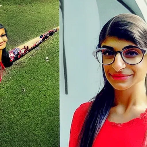 Image similar to mia khalifa with the face of vladimir putin