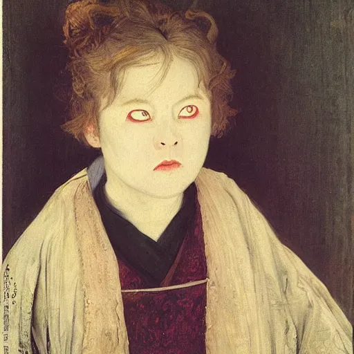 Image similar to by millais, portrait painting of victorian yokai, 8 k, highly detailed,