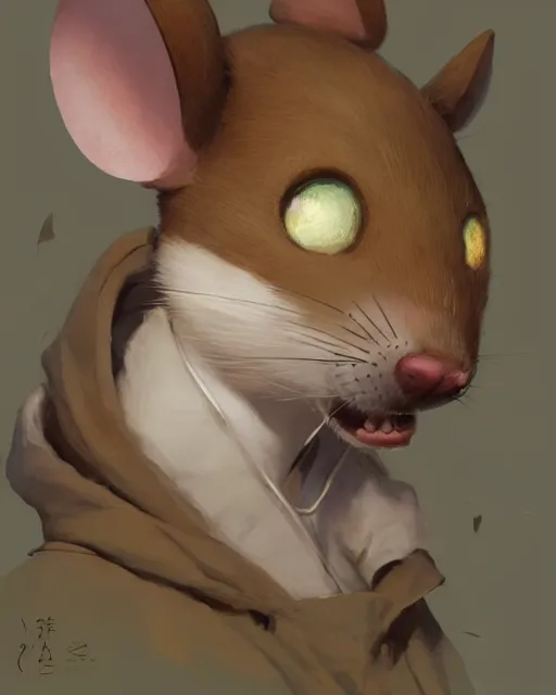 Prompt: a beautiful half body portrait of a cute anthropomorphic humanoid mouse fursona. big eyes. character design by cory loftis, fenghua zhong, ryohei hase, ismail inceoglu and ruan jia. volumetric light, detailed, rendered in octane