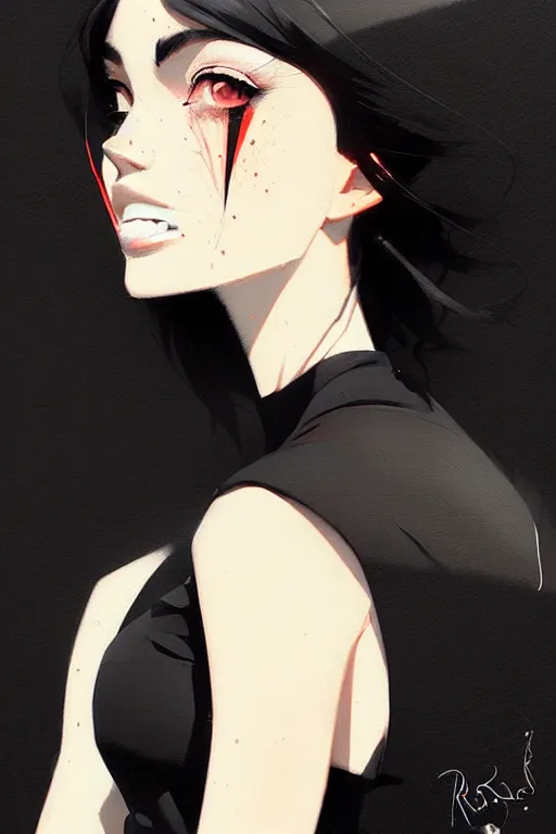 Image similar to a ultradetailed beautiful panting of a stylish woman wearing a black dress, by conrad roset, greg rutkowski and makoto shinkai, trending on artstation