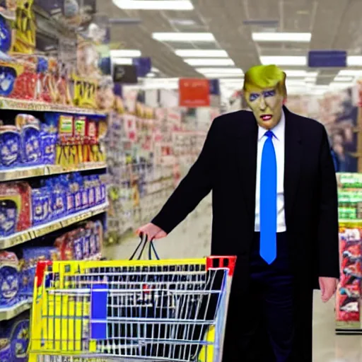 Image similar to photograph of zombie donald trump shopping at walmart in the bronx, movie still, 4 k