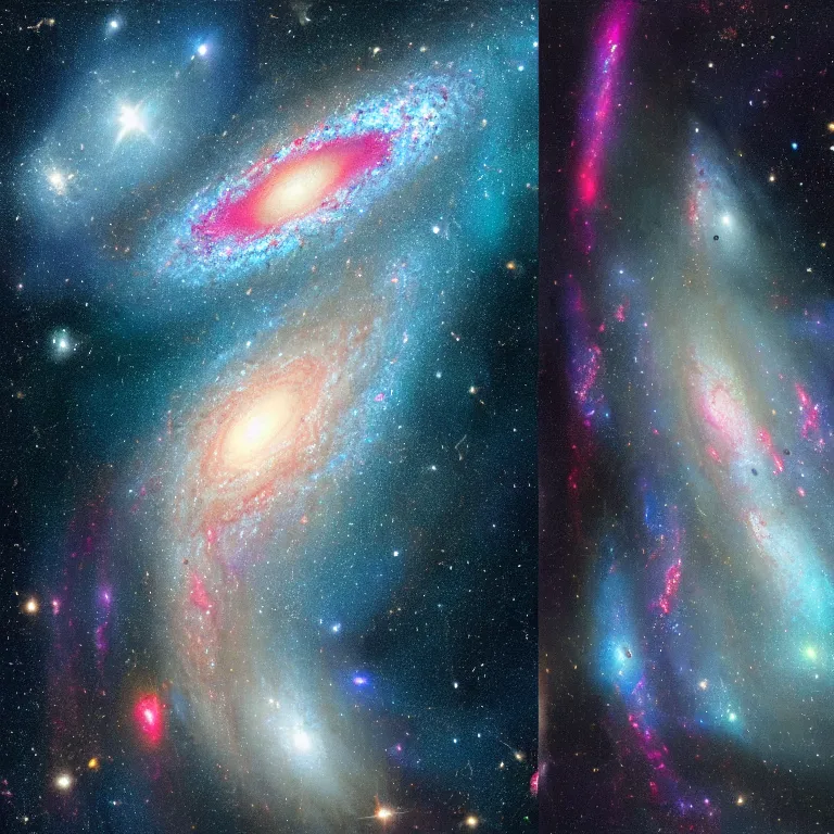 Image similar to an extremely detailed picture of two merged galaxies, photorealism, fine details,