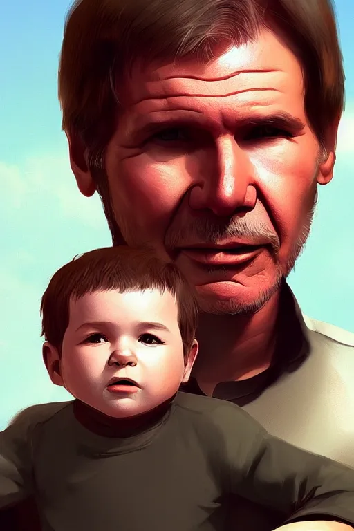 Image similar to Harrison Ford as a baby, ilya kuvshinov, cgsociety