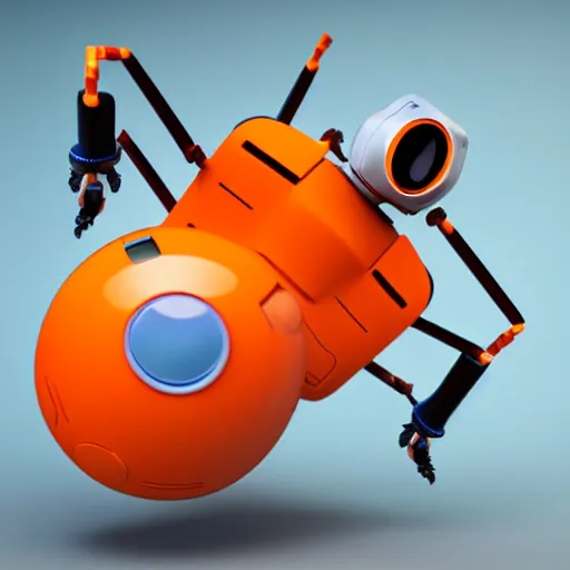 Image similar to 3D render of a robot mosquito with a white background with a orange border and a blue gradient background with two orange circles High detail, octane render