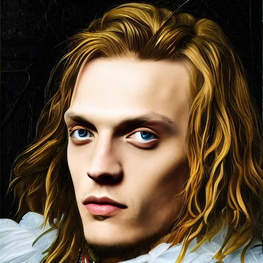 Image similar to renaissance portait of jamie campbell bower, detailed