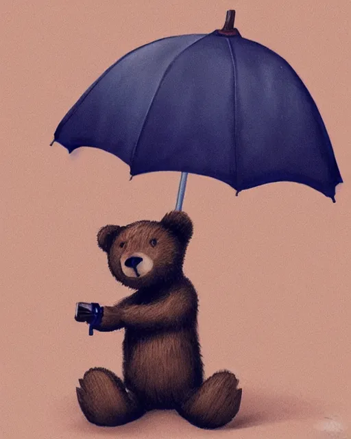 Image similar to autumn a bear with an umbrella by samuel smith trending on artstation