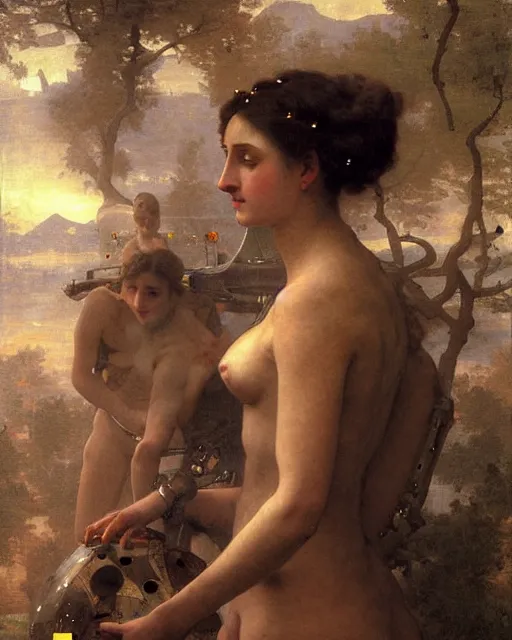 Prompt: portrait of venus with amazing solarpunk mecha humanoid robotic parts with led lights, pudica pose gesture, by bouguereau, ultra - realistic and intricate, hdr 8 k