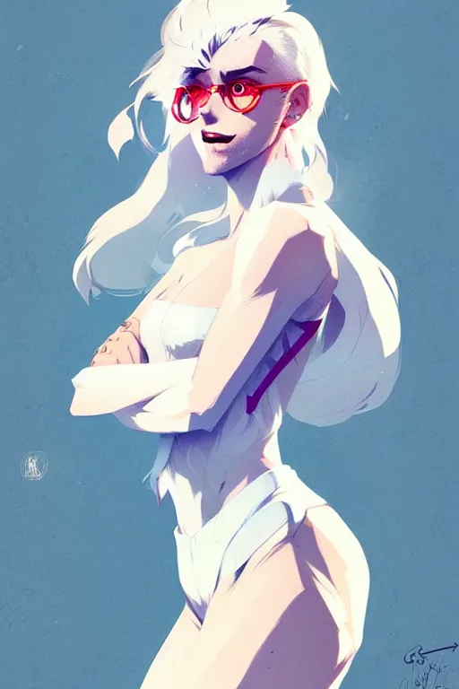 Image similar to an ultra detailed full body portrait of a young gorgeous white haired female character with vintage style, by conrad roset, greg rutkowski and makoto shinkai trending on artstation