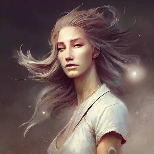 Image similar to a beautiful portrait of a cloud goddess by Greg Rutkowski and Raymond Swanland, Trending on Artstation, ultra realistic digital art