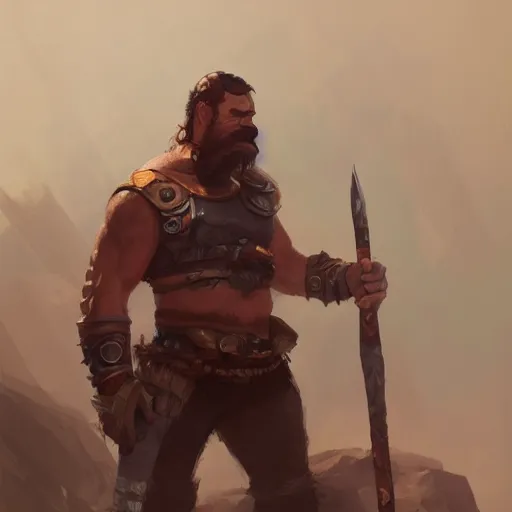 Image similar to portrait barbarian gladiator with trucker mustache and short hair, 8 k, trending on art station, by tooth wu and greg rutkowski