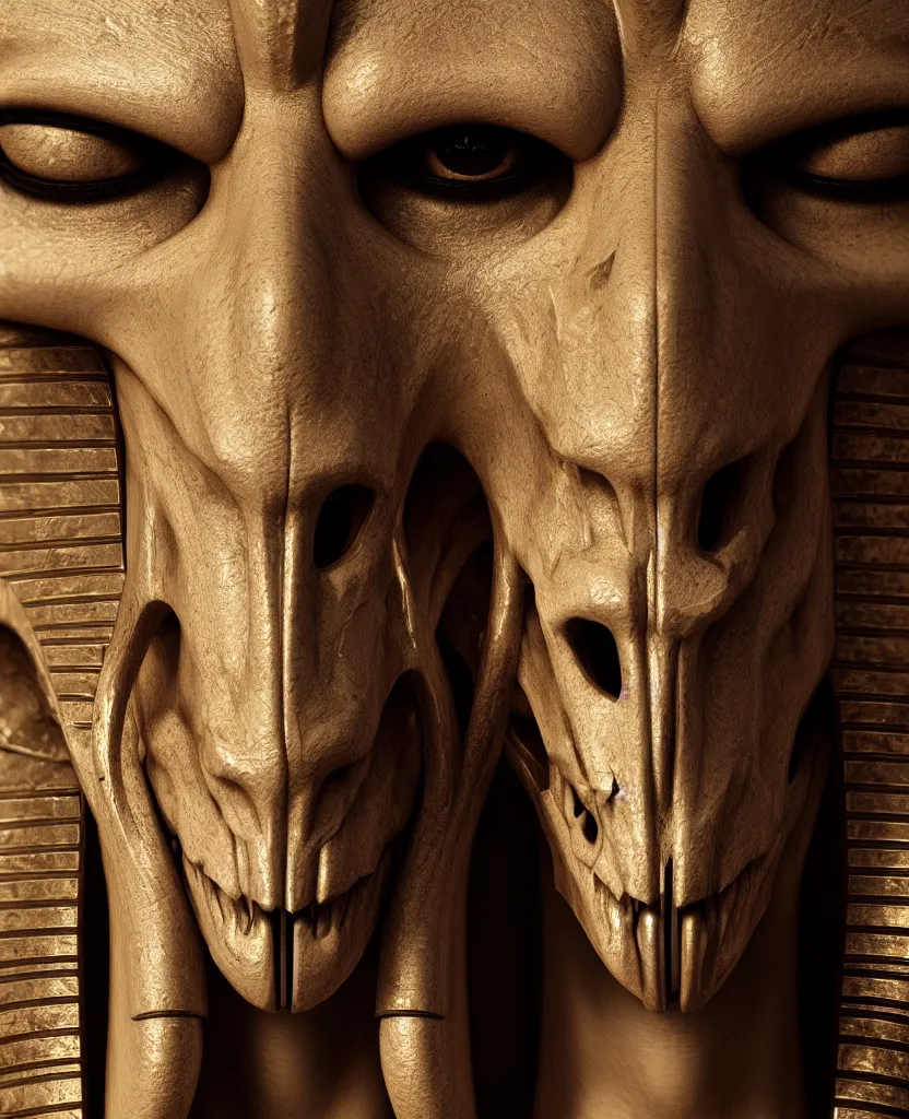 Prompt: Photorealistic epic egyptian god face close-up portrait ram skull. ominous, ancient magic, intricate artwork by Tooth Wu and wlop and beeple. octane render, trending on artstation, greg rutkowski very coherent symmetrical artwork. cinematic, hyper realism, high detail, octane render, 8k