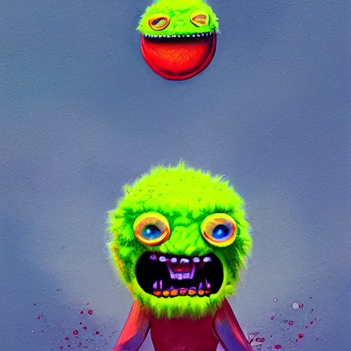 Image similar to a tennis ball monster, digital art, fantasy, magic, trending on artstation, ultra detailed, professional illustration by Basil Gogos