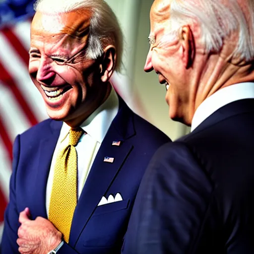 Image similar to Joe Biden laughing with Joe Biden