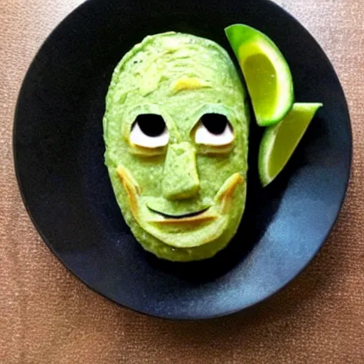 Prompt: guacamole shaped like saul goodman face