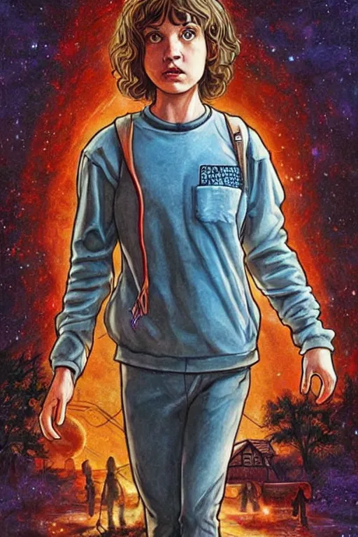Prompt: a side character of Eleven from Stranger things by (((Ralph Horsley))), insanedetails!!!